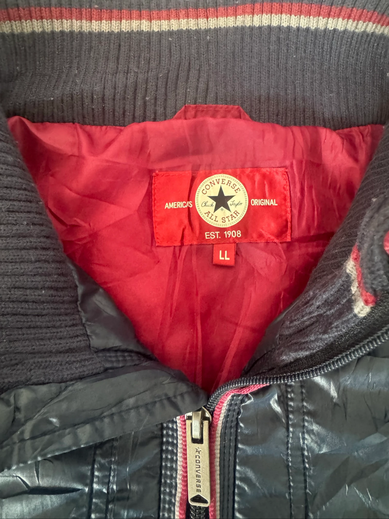 Converse All Star Navy Puffer Jacket Quilted Bomber Winter Vintage Y2K LL – photo 4